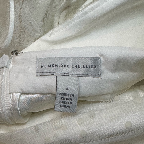 ML Monique Lhuillier Perrie Tiered Shoulder Ruffle V Neck Mini Dress Size 4 - Picture 5 of 7